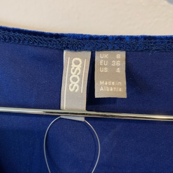 NWT ASOS Blue Velvet Balloon Long Sleeve Bodycon V-Neck Mini Dress Size 4 - Picture 13 of 13